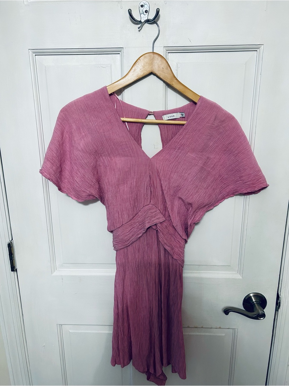 Lush Clothing Dusty Rose Crinkle V-Neck Romper